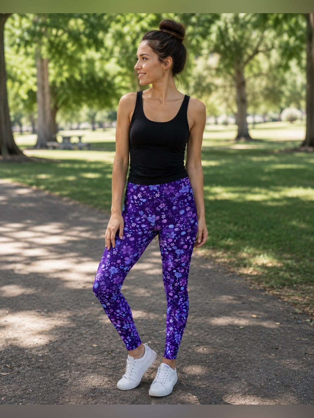 LULAROE Purple Floral Print Leggings EUC